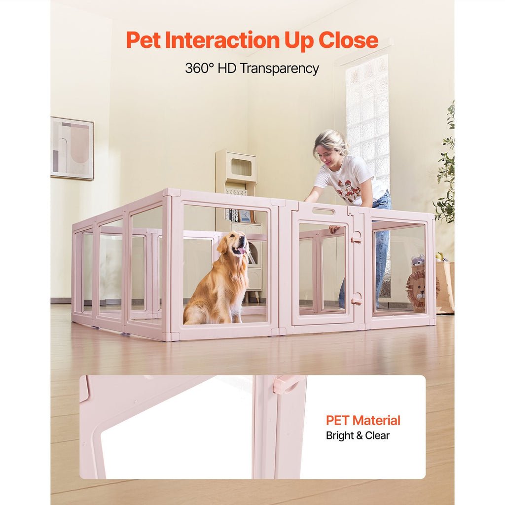 Dog Whelping Box, 60x59x23 in Transparent Plastic Dog Whelping Pen for X-Large Sized Dogs, Waterproof Puppy Playpen with Windows & Door Lock, Durable Indoor Pet Dogs Cats Birth Kit