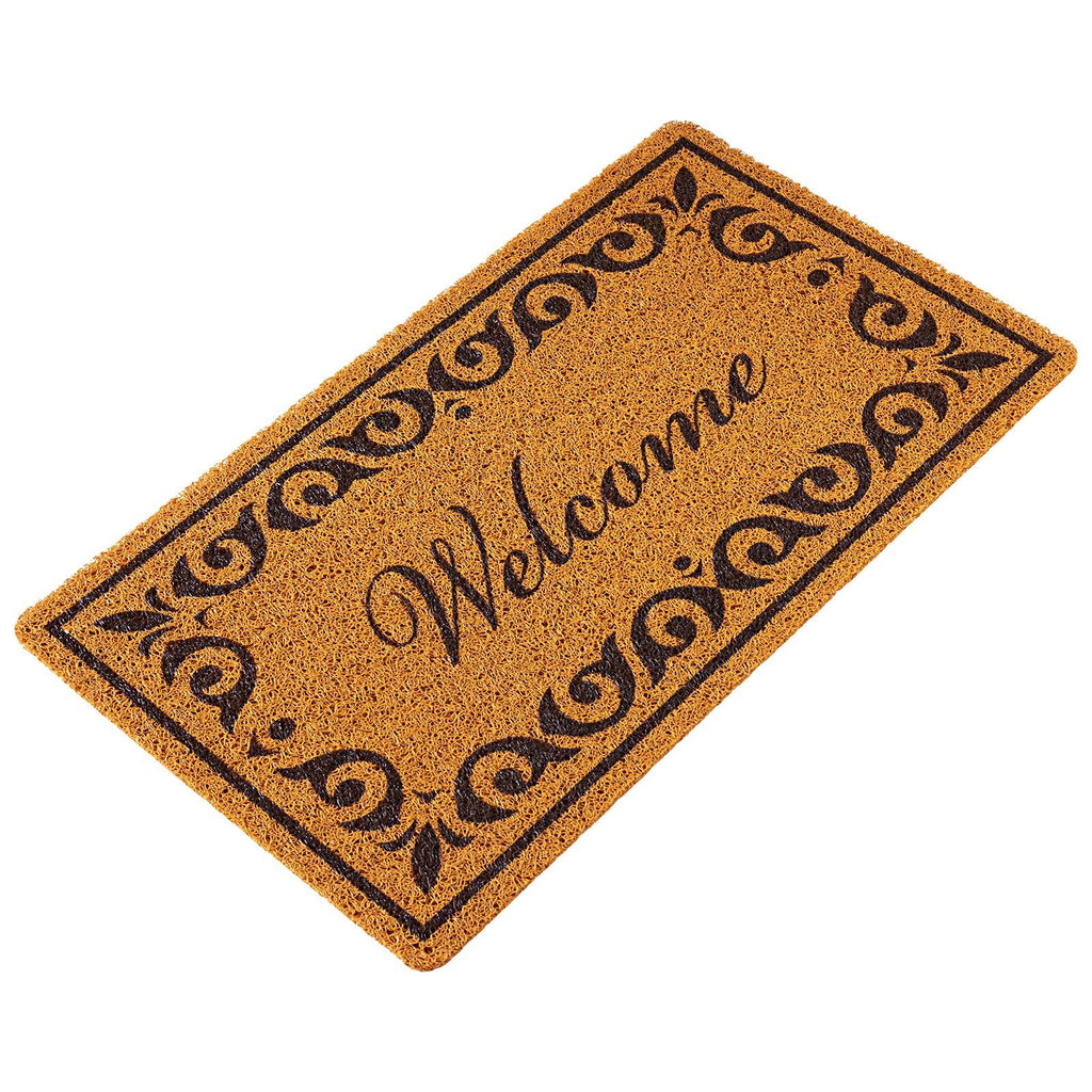 Door Mat, Welcome Doormat for Outdoor Entrance, 29.5" x 17" All-Weather Faux Coir Entryway Mat with Non-Slip Backing, Low-Profile & Easy-to-Clean Front Door Mats for Garage, Backyard, Patio