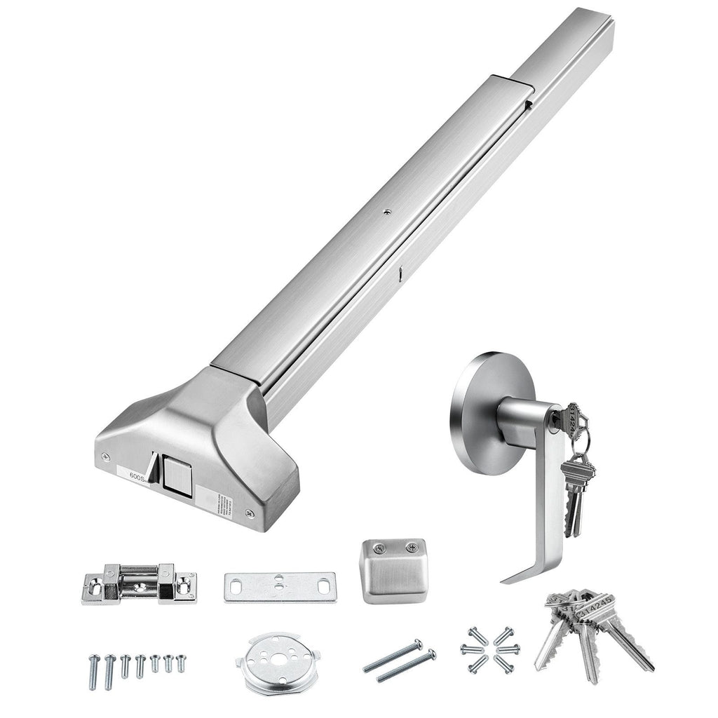 Door Push Bar Panic Exit Device, 31' Stainless Steel Commercial Emergency Exit Door Push Bar with Exterior Lever and 3 Keys, Emergency Exit Door Hardware for 30"-36" Metal Wood Door