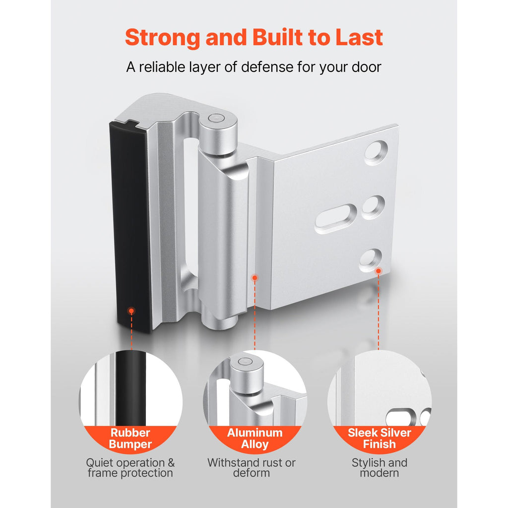Door Reinforcement Lock, 2 Pack Home Security Door Lock, with 3 Inch Stop Withstand 800 lbs of Force, with 8 Screws, for Inward-Opening, Aluminum Alloy, Add Extra High Security to Your Home