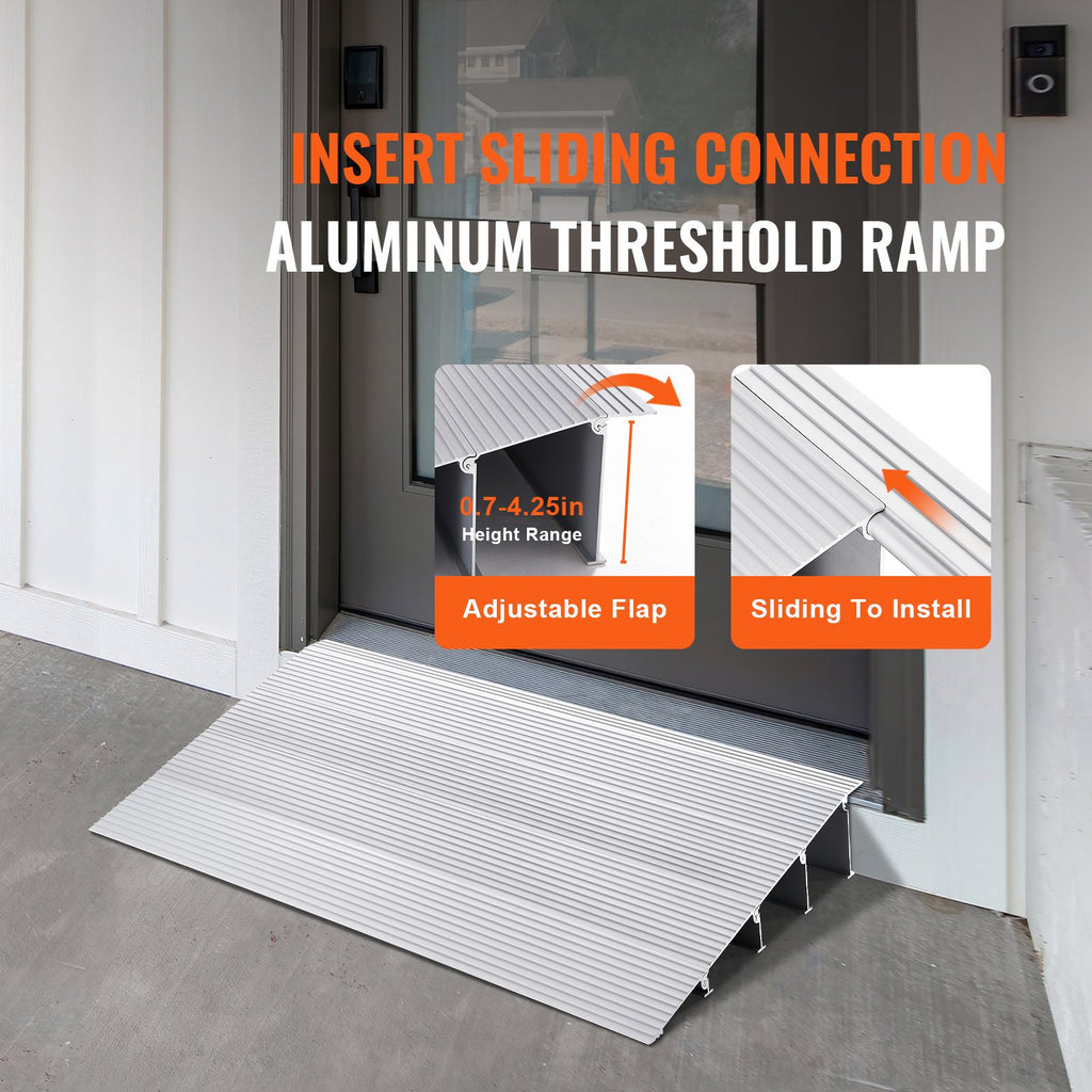 Door Threshold Ramp, 4" Rise, 800 lbs Load Capacity, Door Ramp for Wheelchairs, Aluminum Threshold Ramp for Doorways, Adjustable Modular Threshold Ramp for Wheelchairs, Scooters, Power Chairs image 2
