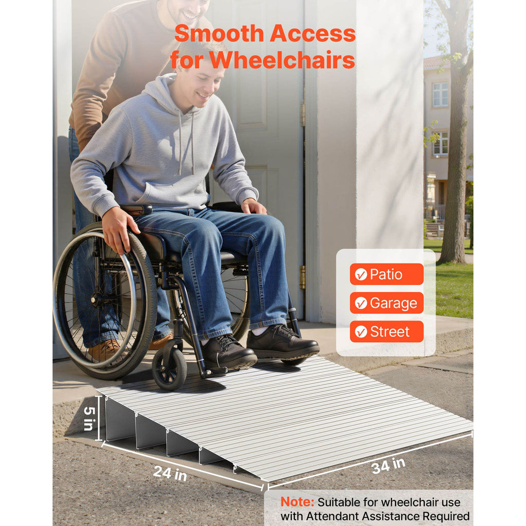 Door Threshold Ramp, 5 inch Rise, Aluminum Alloy Threshold Ramp Rated 800 lbs Load Capacity, Handicap Ramps for Home Steps for Wheelchair, Scooters, Power Chairs, Walkers, Bicycle, Tricycle image 2