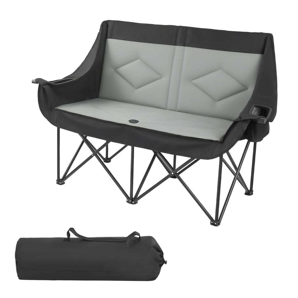 Double Camping Chair, Oversized Two Person Camp Chair with 660 lbs Heavy Duty Support, with Dual Cup Holders, Wine Glass Holders, Magazine Straps, Carry Bags for Outdoor, Beach, 1 Pack