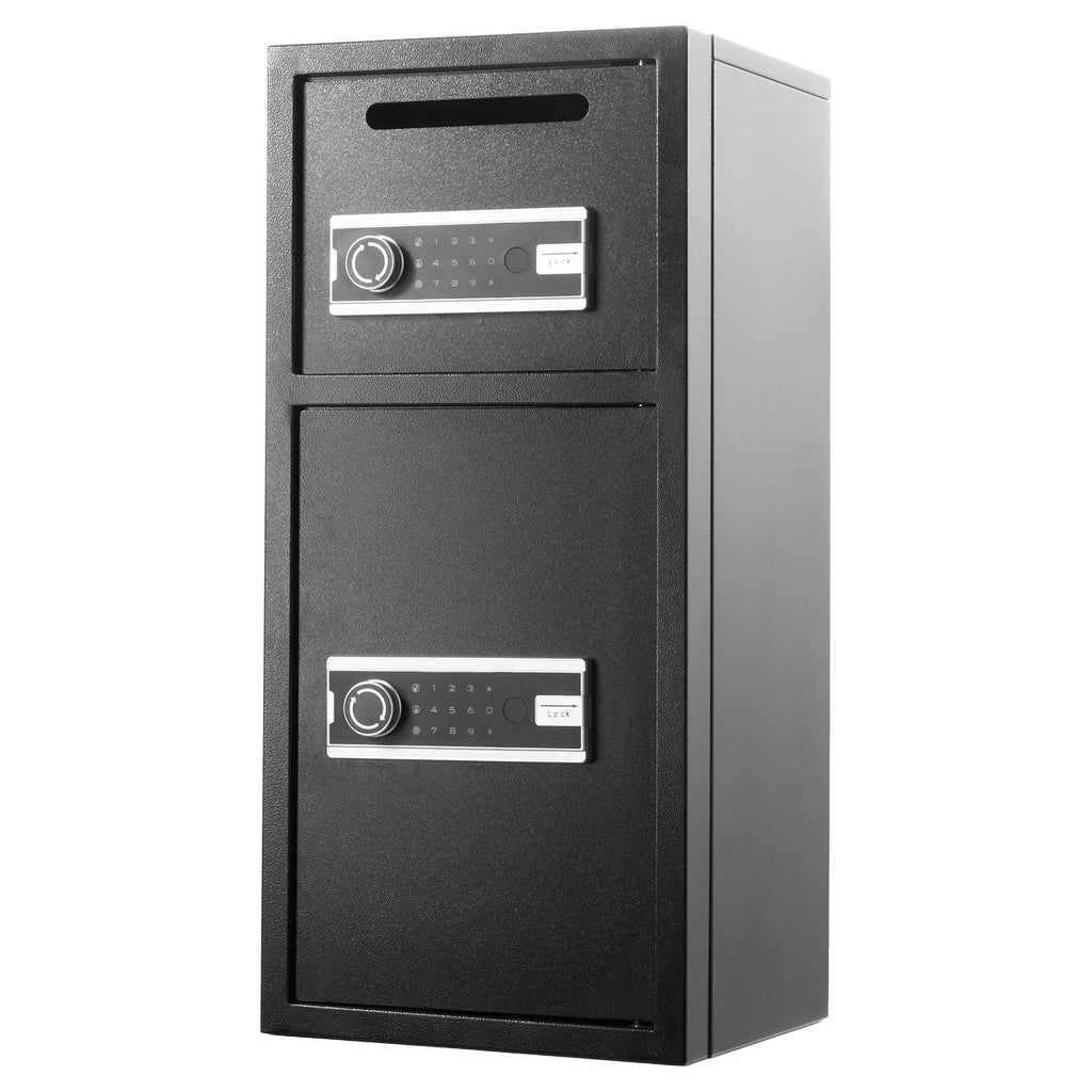Double Door Safe Box, 3.3 Cu. Ft, Heavy Duty Home Safe with Electronic Keypad, Anti-Theft, Digital Safety Lock Box with Key, Drop Slot, for Money, Firearm, Jewelry, Document, Valuables, Black