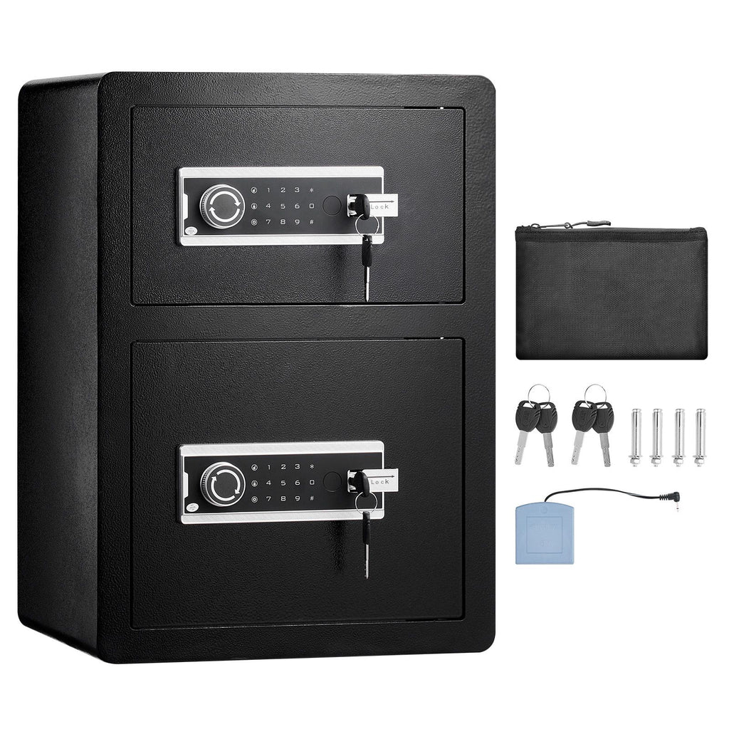 Double Doors 3.5 cu.ft Safe Box with Key Lock & Password, Safe Lock Box with Fireproof Bag, Key Rack, LED Light and 2 Height Adjustable and Removable Divider
