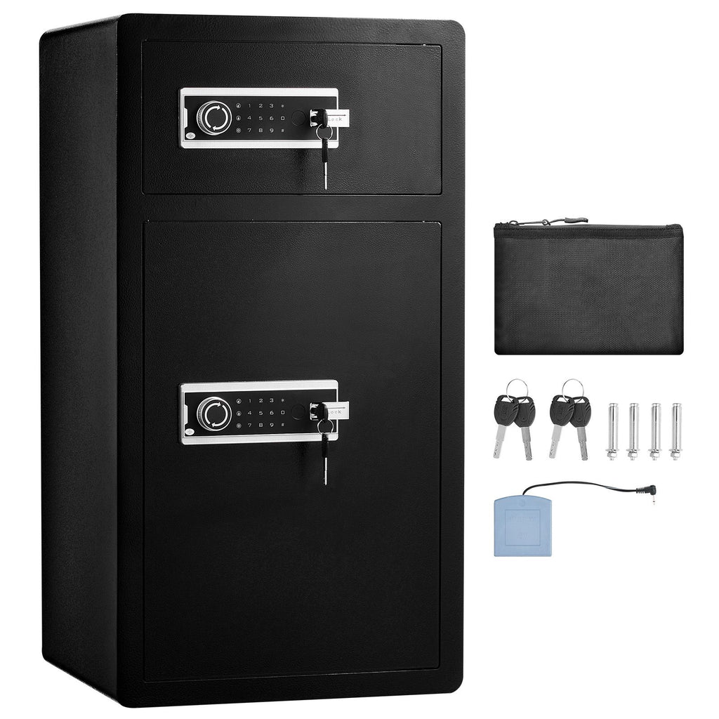 Double Doors 7.2 cu.ft Safe Box with Key Lock & Password, Safe Lock Box with Fireproof Bag, Key Rack, LED Light and 2 Height Adjustable and Removable Divider