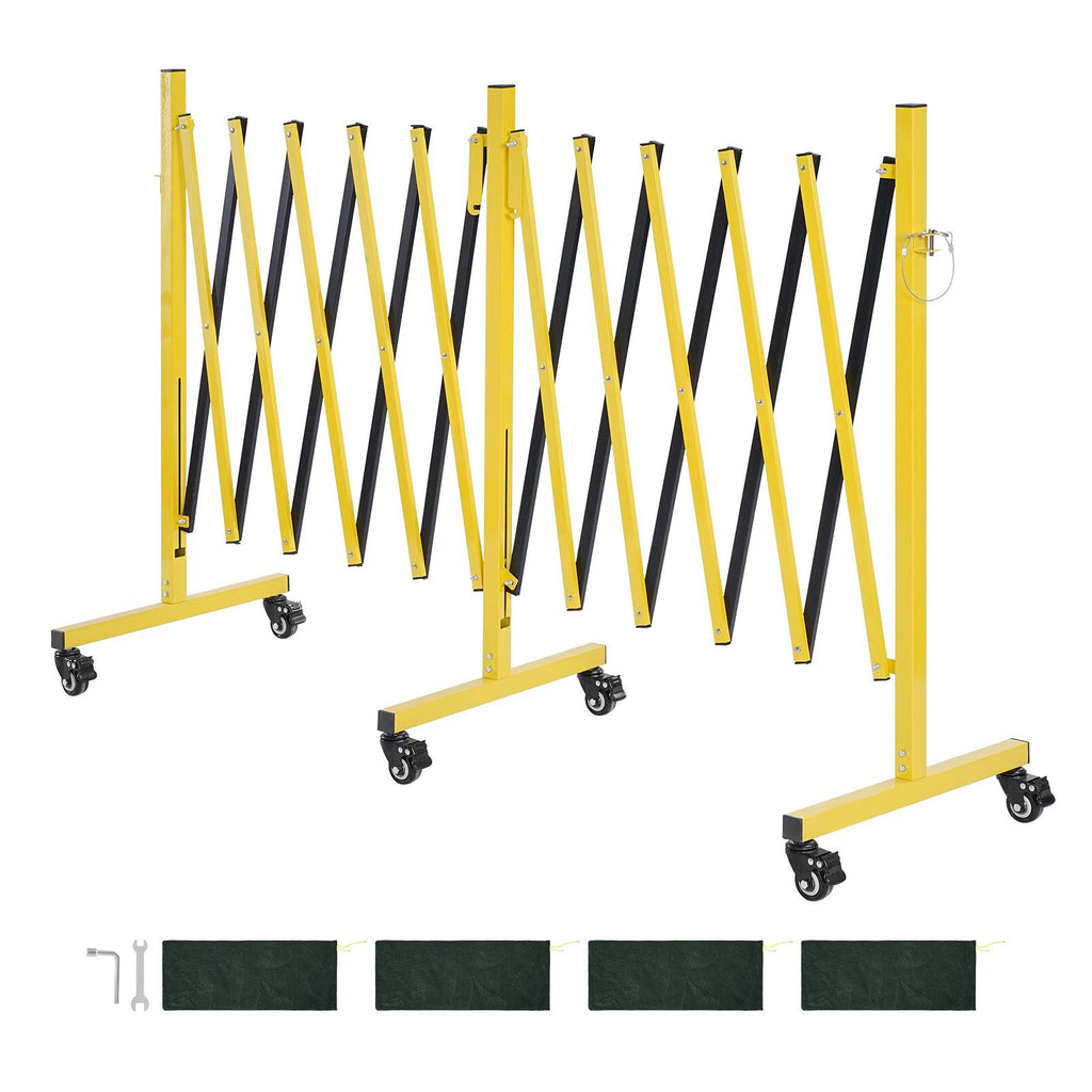 Double Expandable Barricades, 18FT Industrial Safety Barriers, Flexible Mobile Barricade with Locking Casters, Portable Folding Security Gate Metal Traffic Fence for Driveway Warehouse Elevator