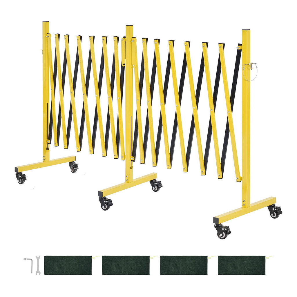 Double Expandable Barricades, 25FT Industrial Safety Barriers, Flexible Mobile Barricade with Locking Casters, Portable Folding Security Gate Metal Traffic Fence for Driveway Warehouse Elevator