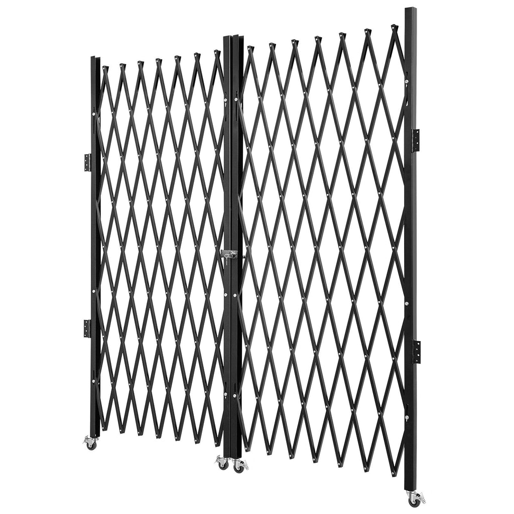 Double Folding Security Gate, 5\' H x 10\' W Folding Door Gate, Steel Accordion Security Gate, Flexible Expanding Security Gate, 360° Rolling Barricade Gate, Scissor Gate or Door with Keys