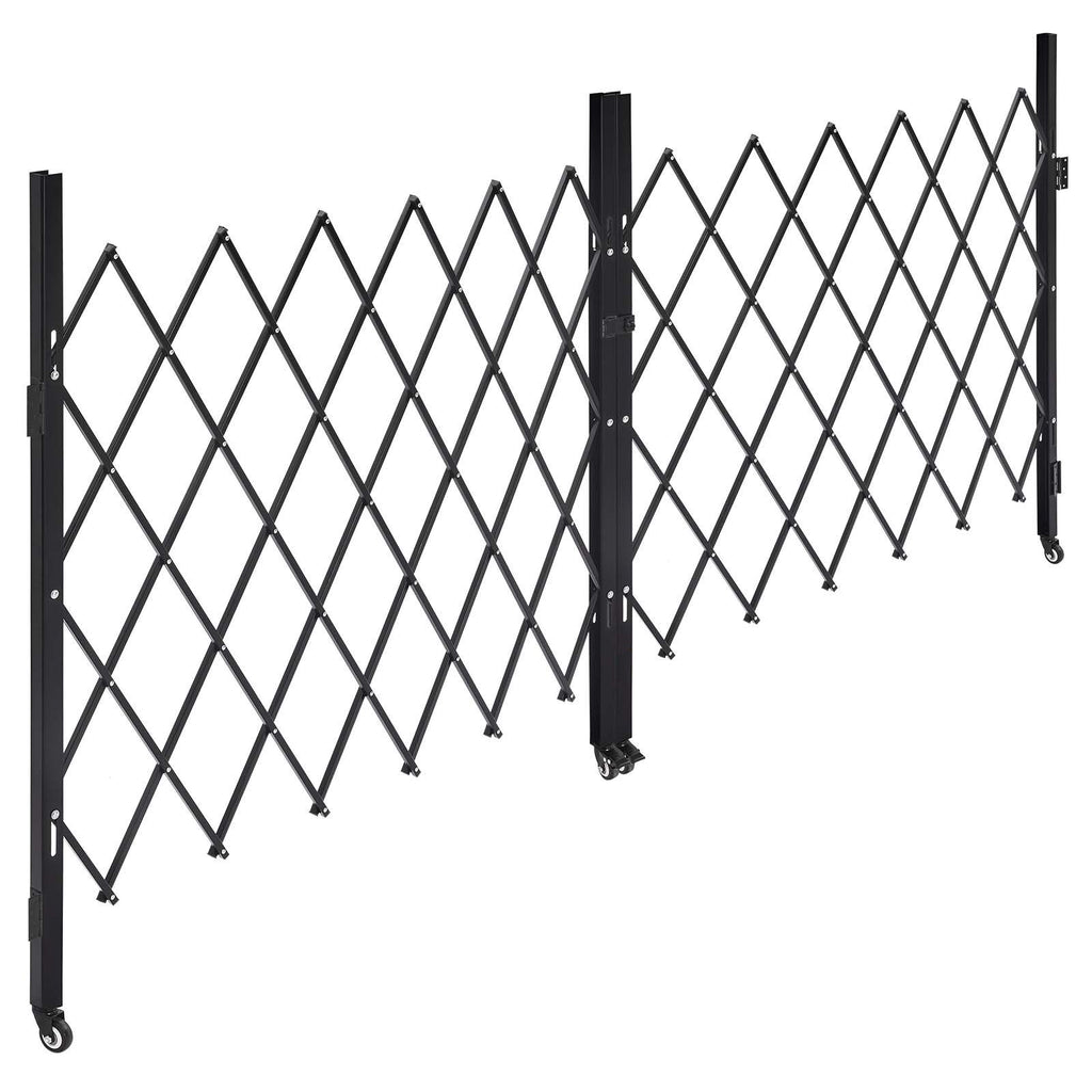 Double Folding Security Gate, Lockable Scissor Gate with 360° Swivel Casters, Outdoor Barricade Steel Retractable Gates, for Entry Security, Garage, Warehouse & Pool, 125.98 x 63.19 in (W x H)