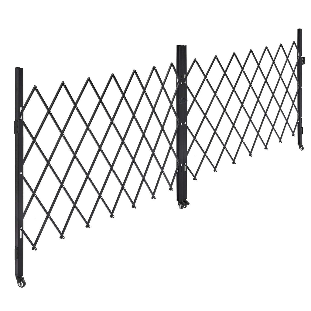 Double Folding Security Gate, Lockable Scissor Gate with 360° Swivel Casters, Outdoor Barricade Steel Retractable Gates, for Entry Security, Garage, Warehouse & Pool, 145.67 x 63.19 in (W x H)