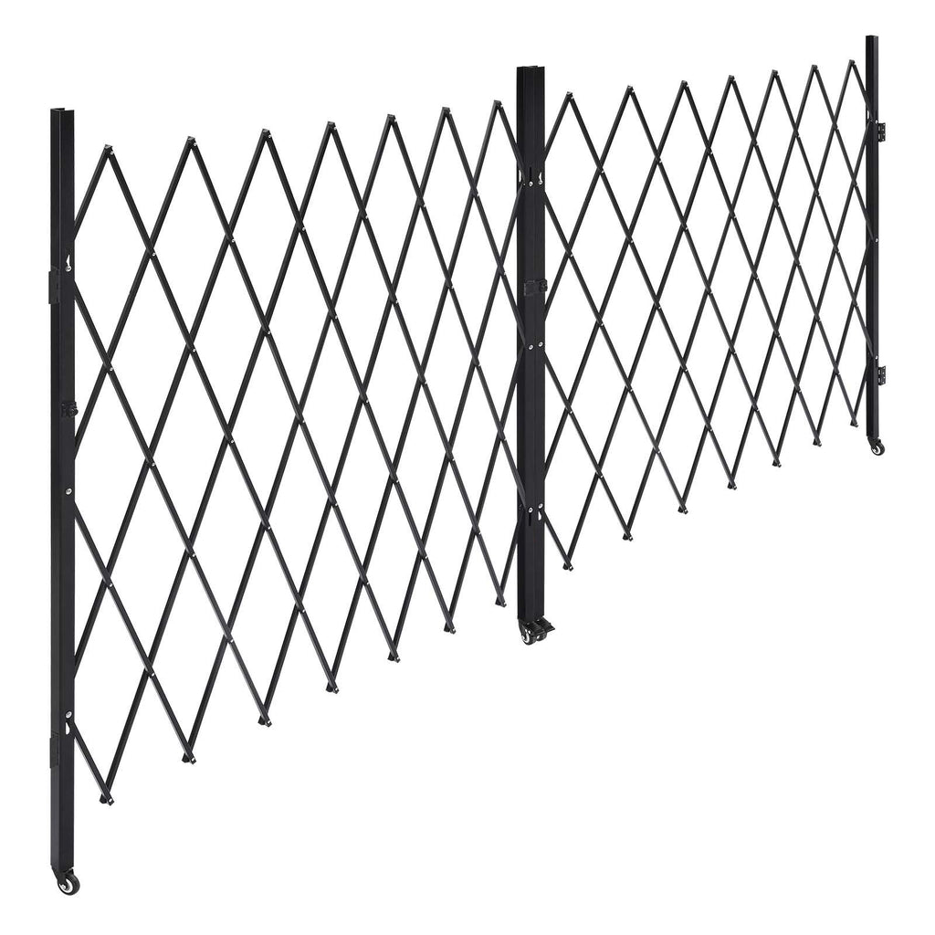 Double Folding Security Gate, Lockable Scissor Gate with 360° Swivel Casters, Outdoor Barricade Steel Retractable Gates, for Entry Security, Garage, Warehouse & Pool, 145.67 x 86.81 in (W x H)