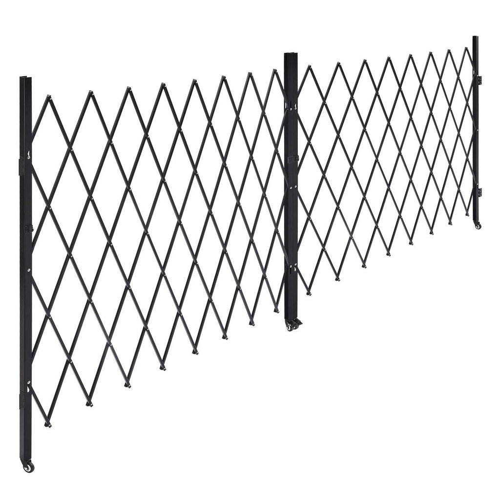 Double Folding Security Gate, Lockable Scissor Gate with 360° Swivel Casters, Outdoor Barricade Steel Retractable Gates, for Entry Security, Garage, Warehouse & Pool, 155.12 x 86.81 in (W x H)