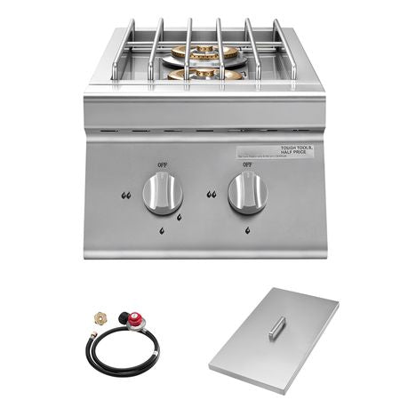 Double Grilling Side Burners, 2 x 15,000BTU Liquid Propane Side Burner for Outdoor Kitchen, Convertible to Natural Gas, 304 Stainless Steel Built-in Double Grill Burners for BBQ Grill Island
