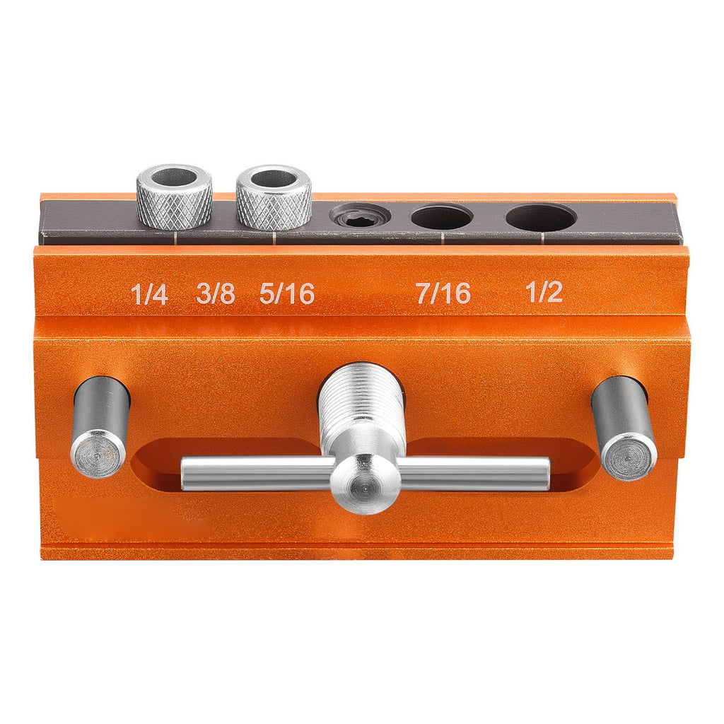Doweling Jig Kit, Self Centering Dowel Drill Jig for Straight Holes, Aluminum Alloy Woodworking Tools with 6 Drill Guide Bushings, Adjustable Width, for Wood Working, Drilling and Marking