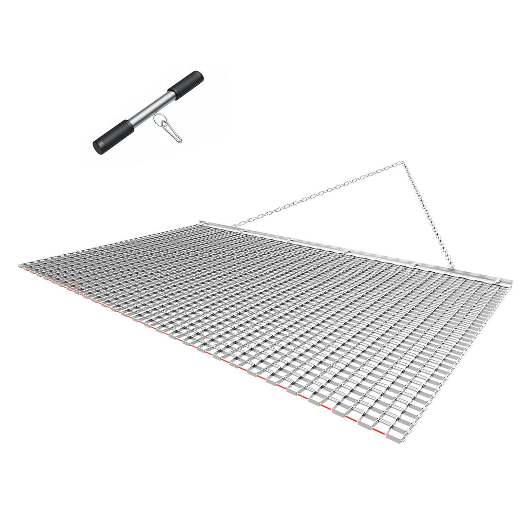 Drag Harrow, 5 x 3 ft, High-Efficiency Chain Harrow Rake, ATVs UTVs Tractors Attachments, Durable Galvanized Steel Mesh Drag Mat with Towing Chain, for Gravel Driveway Ruts Farm Field Leveling