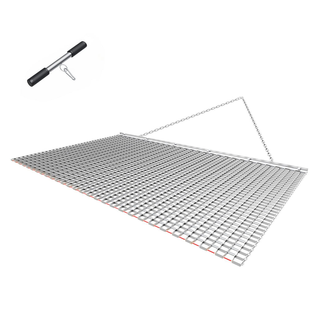 Drag Harrow, 6 x 3 ft, High-Efficiency Chain Harrow Rake, ATVs UTVs Tractors Attachments, Durable Galvanized Steel Mesh Drag Mat with Towing Chain, for Gravel Driveway Ruts Farm Field Leveling