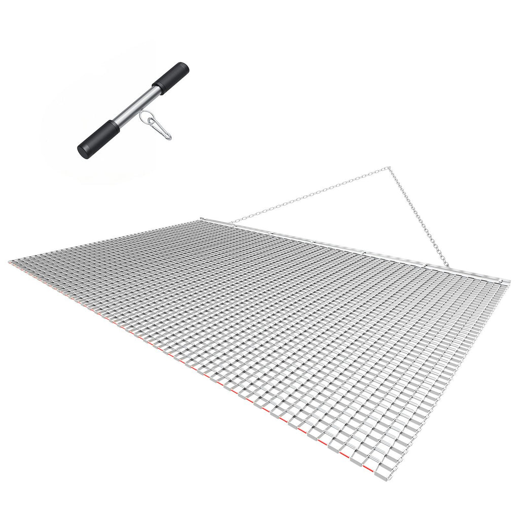 Drag Harrow, 6.6 x 4 ft, High-Efficiency Chain Harrow Rake, ATVs UTVs Tractors Attachments, Durable Galvanized Steel Mesh Drag Mat with Towing Chain, for Gravel Driveway Ruts Farm Field Leveling