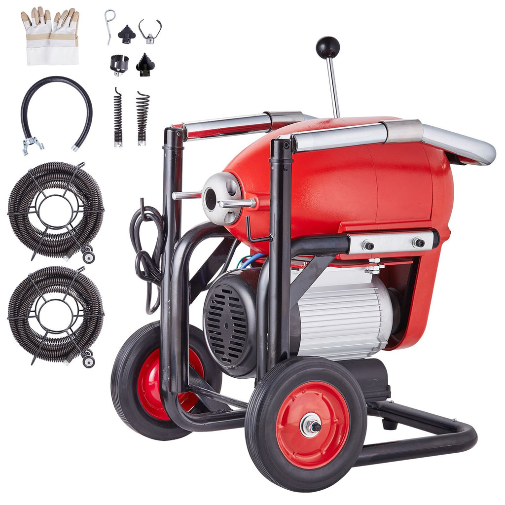 Drain Cleaner Machine 120FT x 6/5 Inch, 1100W Electric Sewer Snake Auger Manual Feed - with 6 Cutters and CW/CCW Control for 4" to 8" Pipes