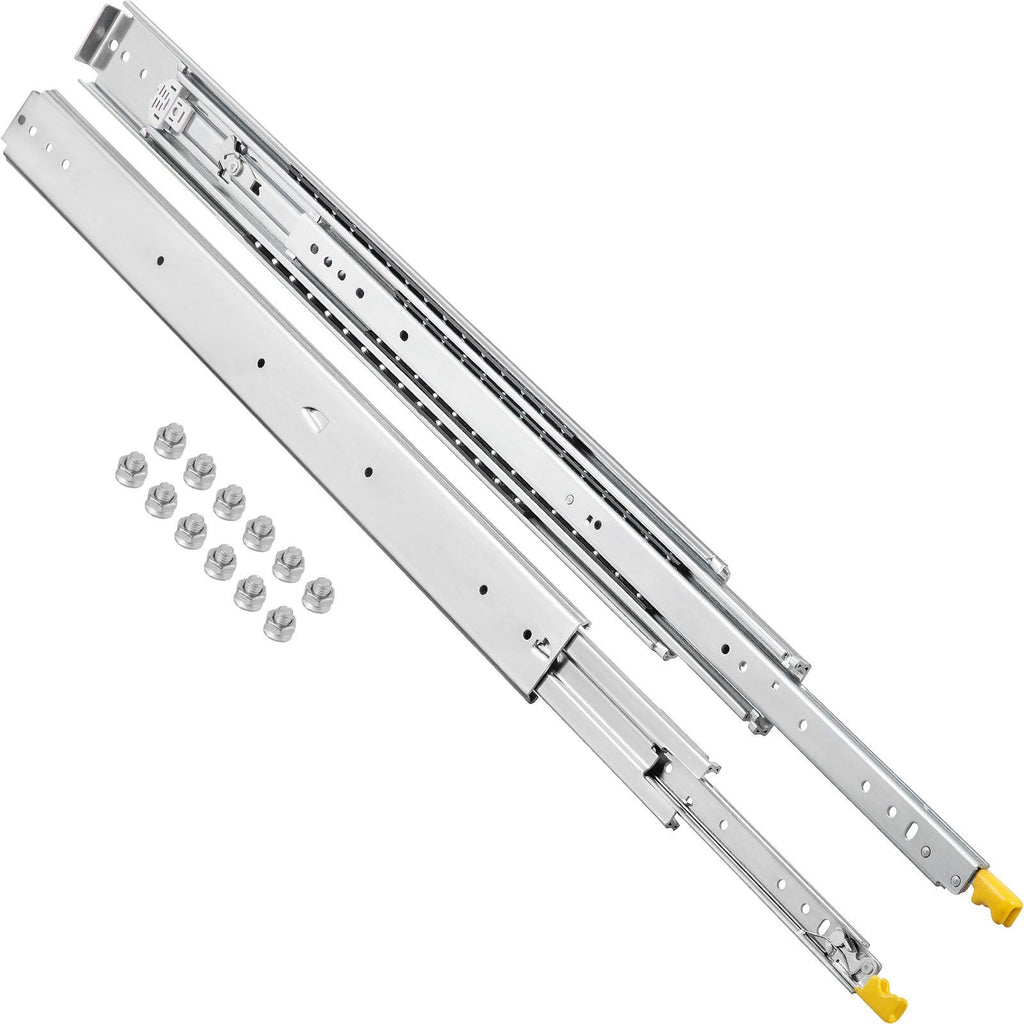 Drawer Slides with Lock, 1 Pair 36 inch, Heavy-Duty Industrial Steel up to 500 lbs Capacity, 3-Fold Full Extension, Ball Bearing Lock-in & Lock-Out, Side Mount