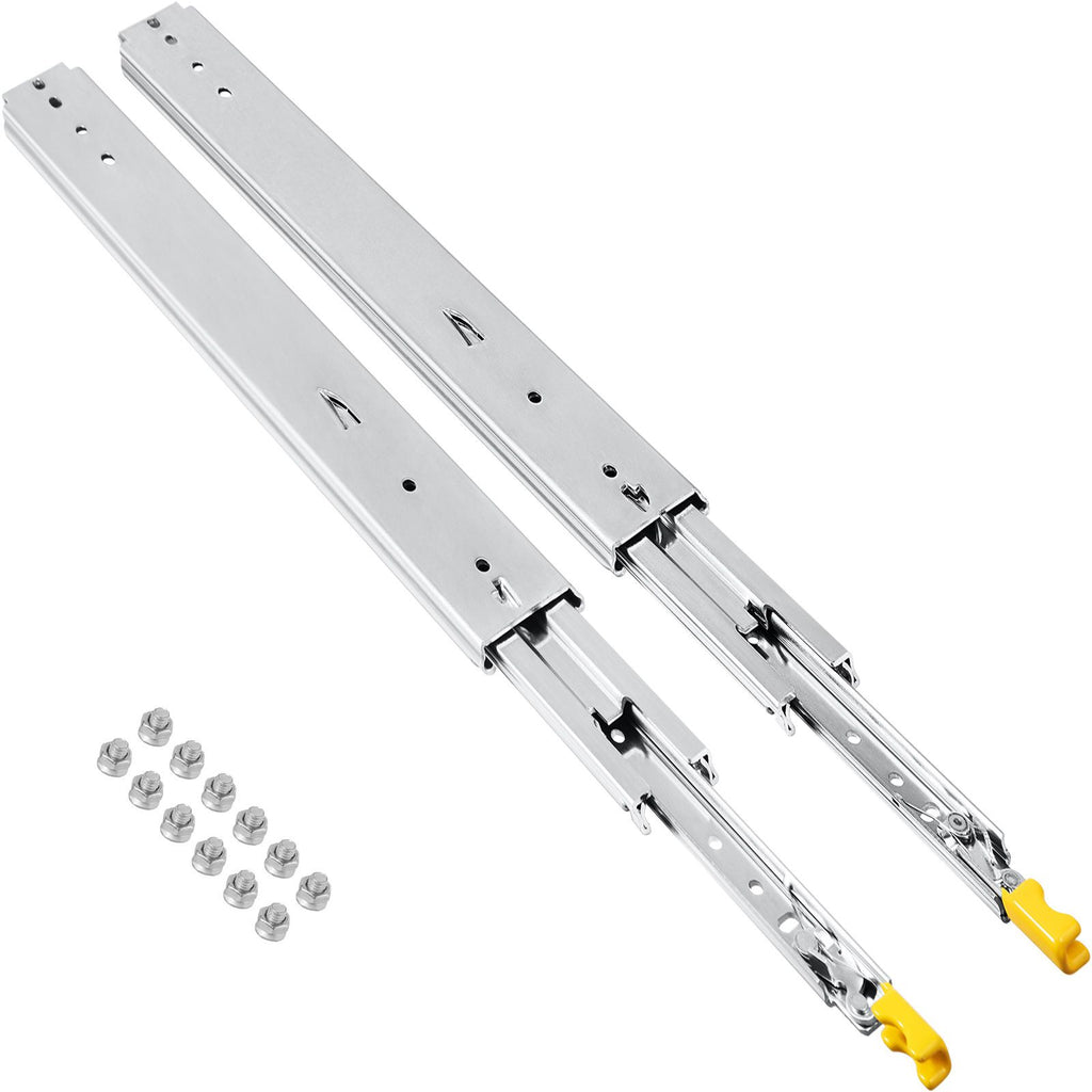 Drawer Slides with Lock, 1 Pair 48 inch, Heavy-Duty Industrial Steel up to 500 lbs Capacity, 3-Fold Full Extension, Ball Bearing Lock-in & Lock-Out, Side Mount