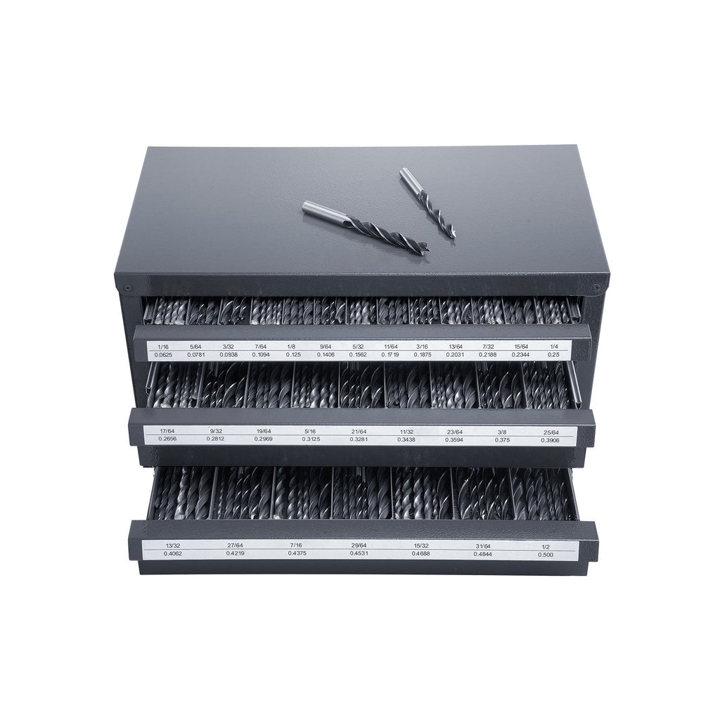 Drill Bit Dispenser Cabinet, Three-Drawer Drill Bit Organizer Cabinet for 1/16" to 1/2", Steel Drill Dispenser Organizer Cabinet with Labels, Stackable Drill Dispenser for Drill Bit Storage