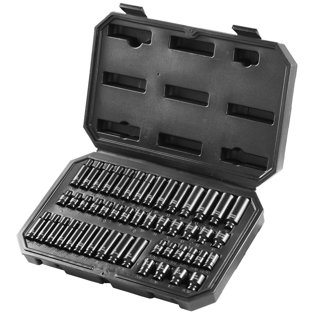 Drive Impact Socket Set 1/4" - 14 Piece Deep Socket Set Metric 4-15mm - 6 Point Cr-Mo Alloy Steel for Auto Repair - Easy-to-Read Size Markings - Rugged Construction - Socket Organizer