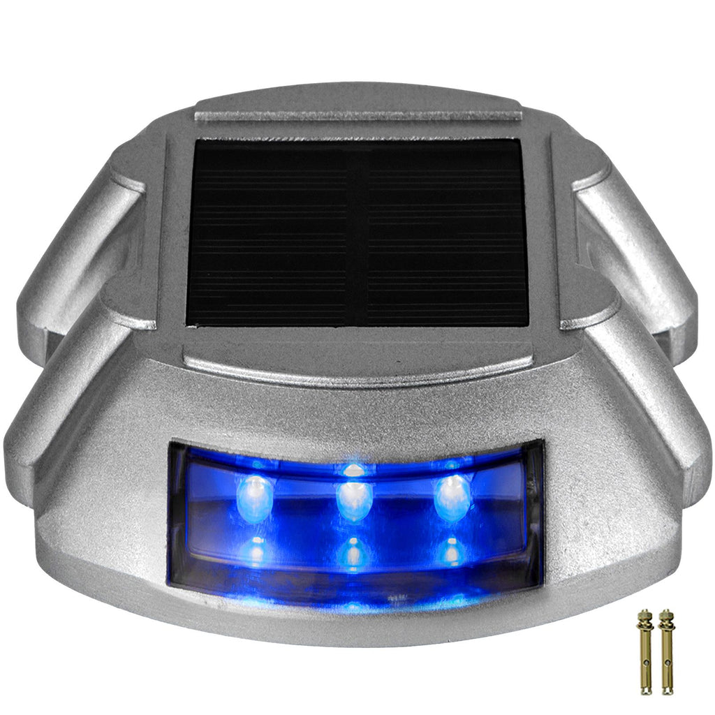 Driveway Lights 24-Pack, Solar Driveway Lights with Switch Button, Solar Deck Lights Waterproof, Wireless Dock Lights 6 LEDs for Path Warning Garden Walkway Sidewalk Steps, LED Bright Blue