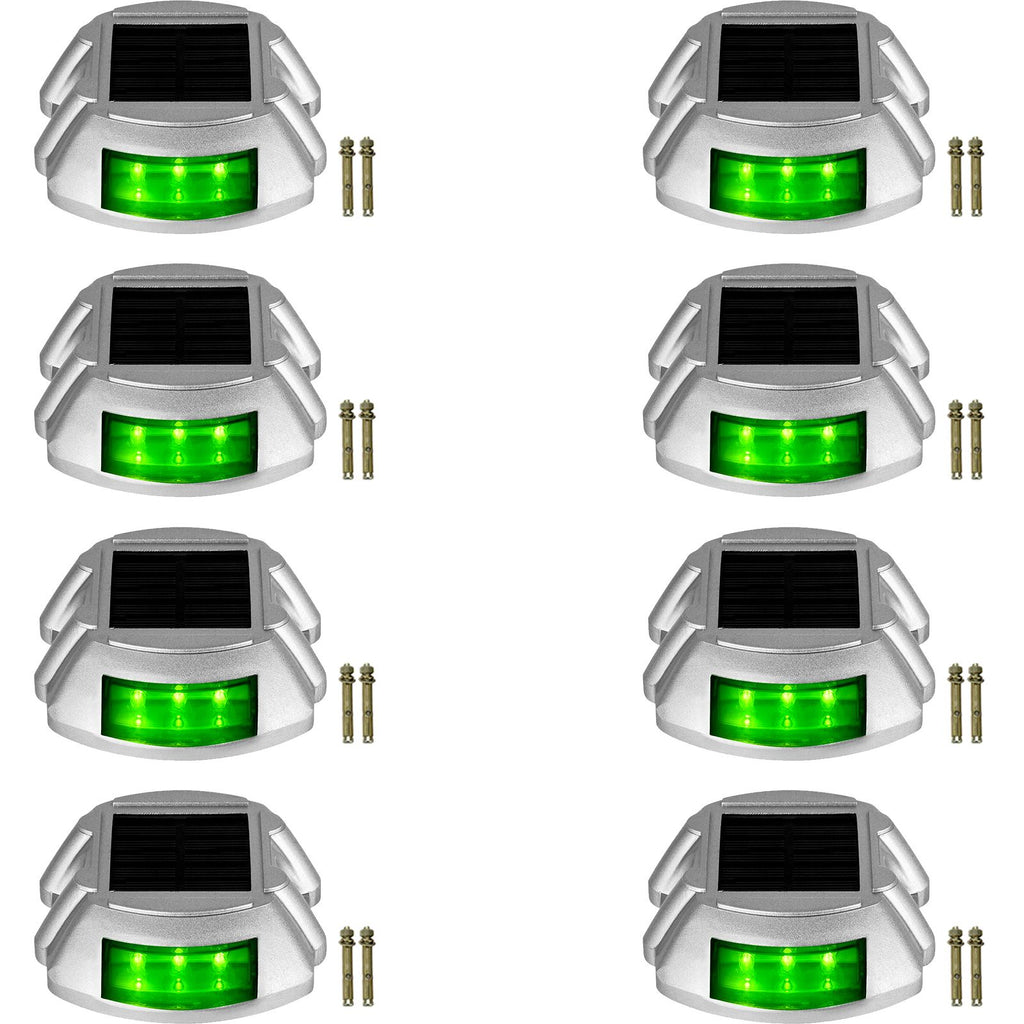Driveway Lights, 8-Pack Solar Driveway Lights with Switch Button, Solar Deck Lights Waterproof, Wireless Dock Lights 6 LEDs for Path Warning Garden Walkway Sidewalk Steps, LED Bright Green