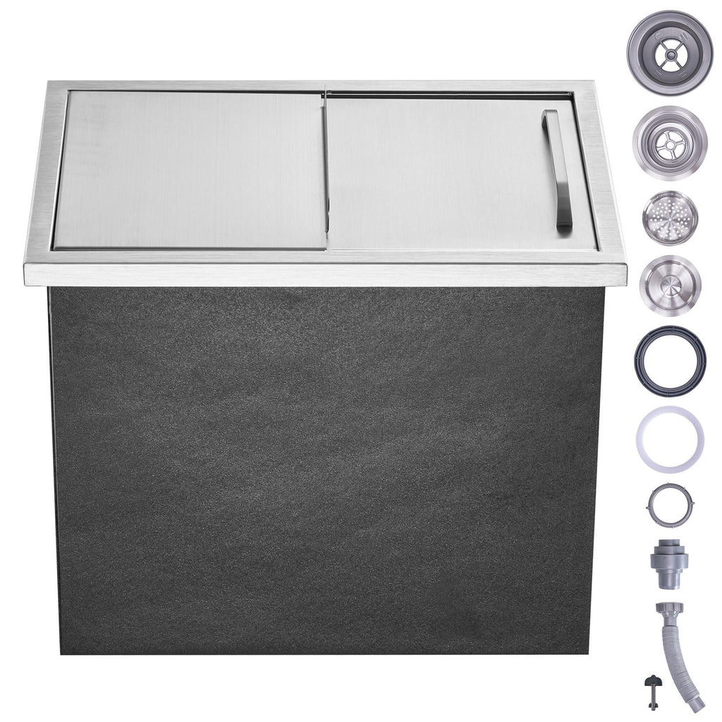 Drop in Ice Chest, 18"L x 12"W x 14.5"H Stainless Steel Ice Cooler, Commercial Ice Bin with Sliding Cover, 40.9 qt Outdoor Kitchen Ice Bar, Drain-pipe and Drain Plug Included, for Cold Wine Beer