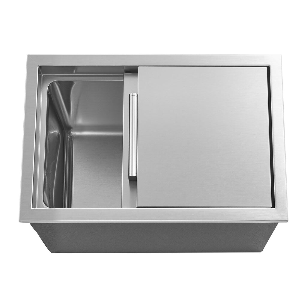 Drop in Ice Chest, 18"L x 12"W x 15"H Stainless Steel Drop in Cooler, 28.6 Quart Commercial Ice Bin with Sliding Lid for Outdoor Kitchen Patio Bar, Drain-pipe Set Included, for Cold Wine Beer