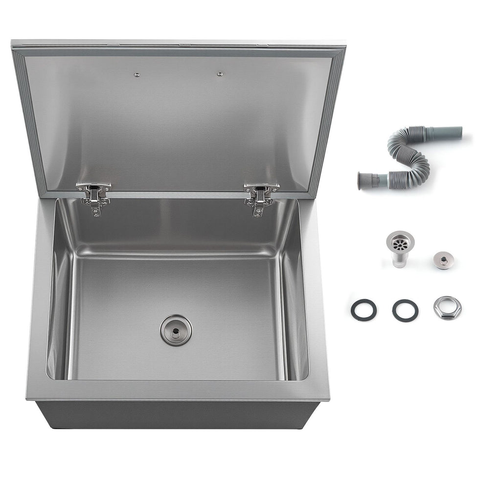 Drop in Ice Chest, 20"L x 16"W x 13"H Stainless Steel Drop in Cooler, 44.7 Quart Commercial Ice Bin with Flip Lid for Outdoor Kitchen Patio Bar, Drain-pipe Set Included, for Cold Wine Beer