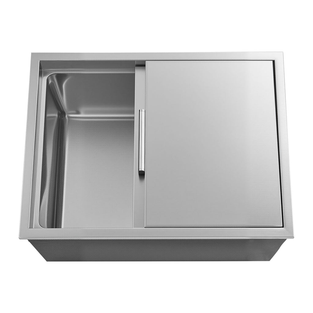 Drop in Ice Chest, 24"L x 18"W x 13"H Stainless Steel Drop in Cooler, 57.8 Quart Commercial Ice Bin with Sliding Lid for Outdoor Kitchen Patio Bar, Drain-pipe Set Included, for Cold Wine Beer
