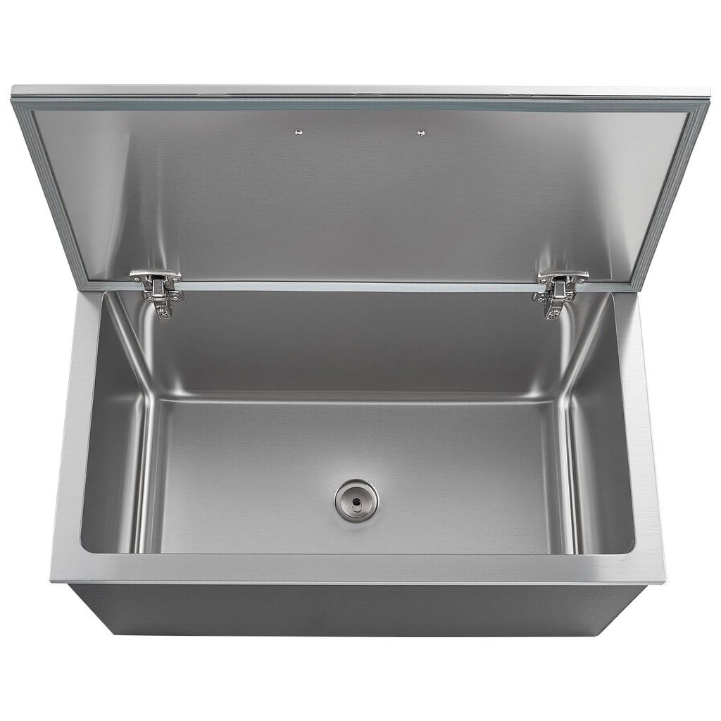 Drop in Ice Chest, 28"L x 16"W x 17"H Stainless Steel Drop in Cooler, 87.6 Quart Commercial Ice Bin with Flip Lid for Outdoor Kitchen Patio Bar, Drain-pipe Set Included, for Cold Wine Beer