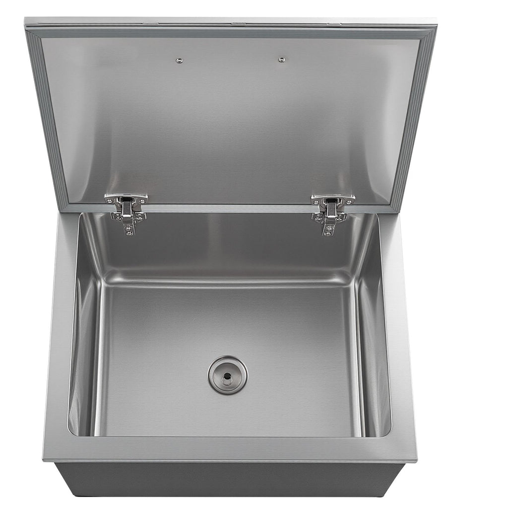 Drop in Ice Chest, 28"L x 20"W x 17"H Stainless Steel Drop in Cooler, 113.7 Quart Commercial Ice Bin with Flip Lid for Outdoor Kitchen Patio Bar, Drain-pipe Set Included, for Cold Wine Beer