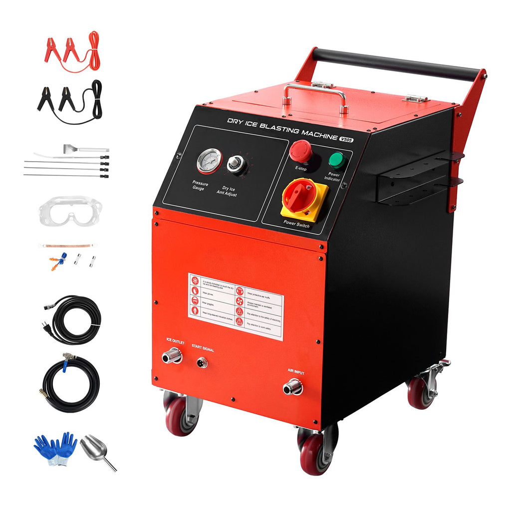 Dry Ice Blasting Machine, 11LBS (5KG) Capacity Dry Ice Cleaning Machine with 4 Nozzles, Adjustable Pressure & Dry Ice Amount, Movable Blaster Cleaner for Automotive Ship Aviation Chemical, 120V