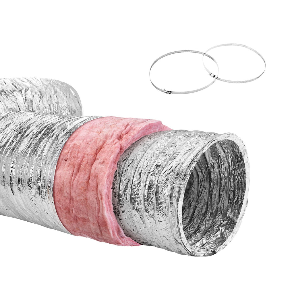 Dryer Vent Hose, 5'' Insulated Flexible Duct 25FT Long with 2 Duct Clamps, Heavy-Duty Three Layer Protection for HVAC Heating Cooling Ventilation and Exhaust, R-6.0 Flame Resistance Value