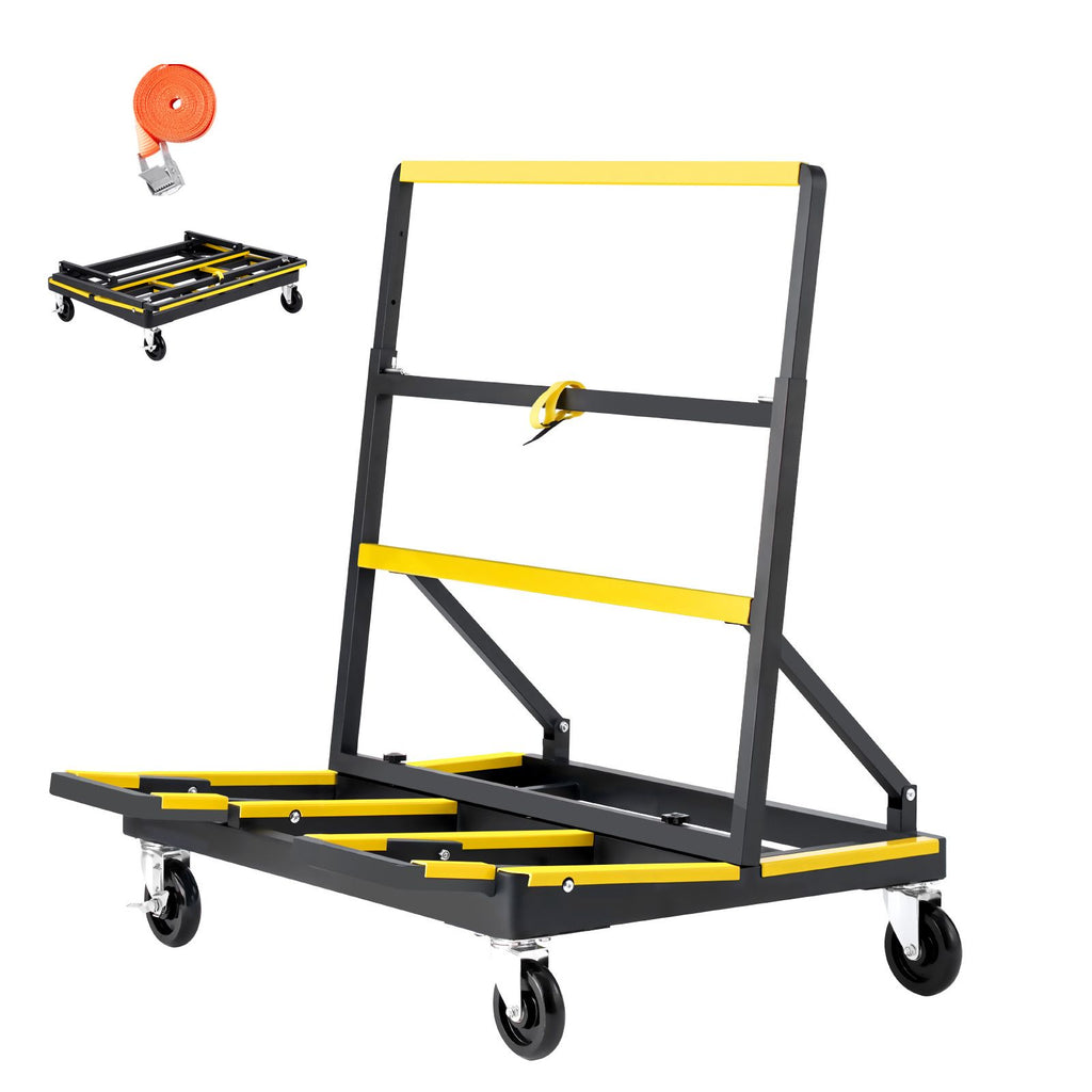 Drywall Cart Dolly, 1800 lbs Load Capacity, Steel Panel Dolly with 4 Swivel Casters & Expandable Deck, Foldable Panel Truck Cart with Tie-Down Strap for Handling Plywood, Plasterboard, Glass