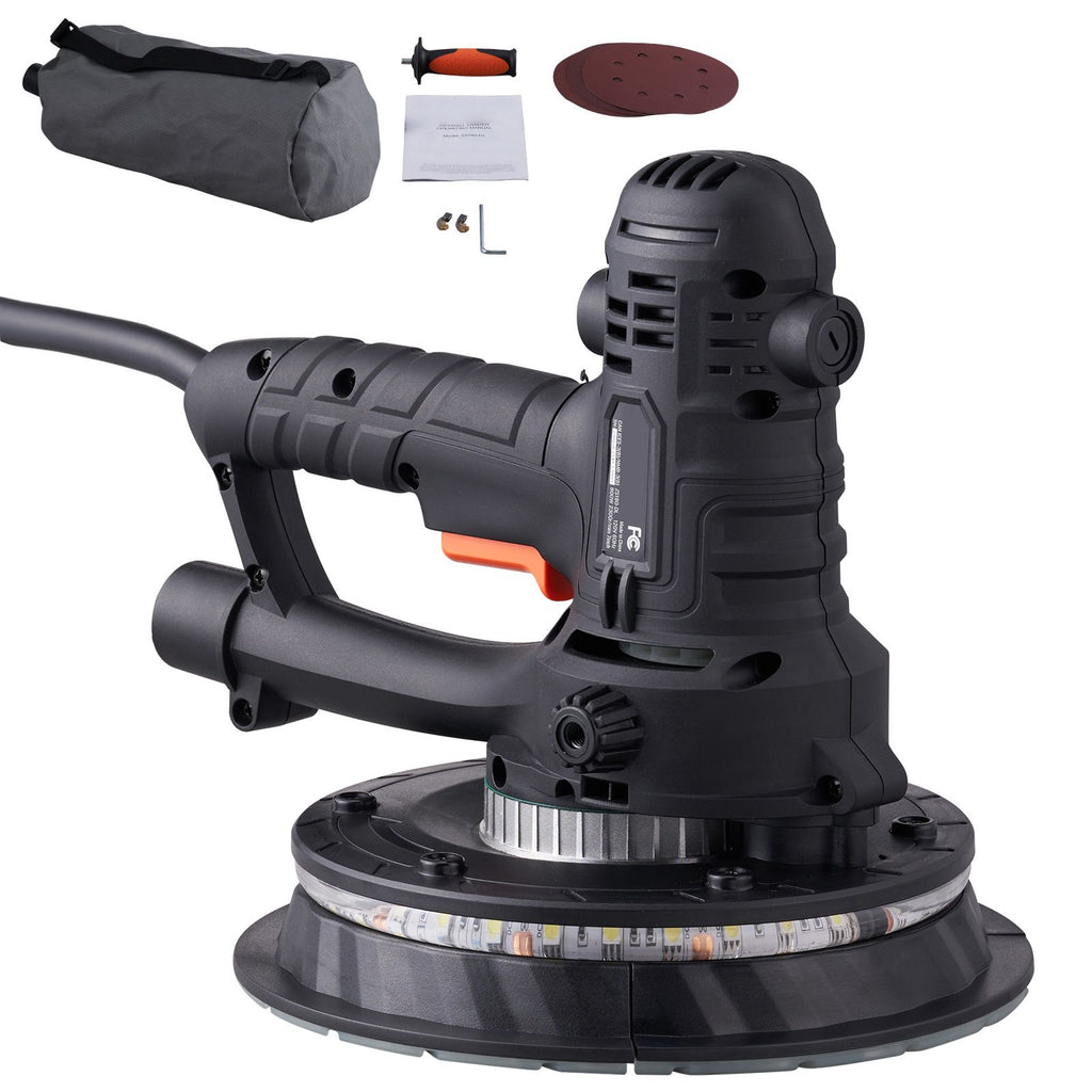 Drywall Sander, 800W Electric Sander with 12 Sanding Discs, Variable Speed 1200-2300 RPM Wall Sander with Automatic Vacuum Dust Collection System, Double LED Lights, Dust Bag, Detachable Edge