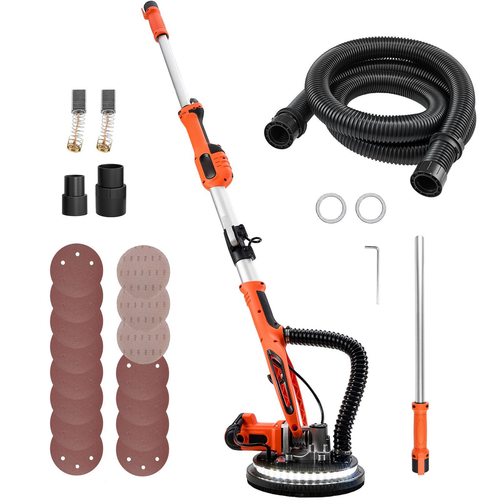 Drywall Sander, 850W Electric Drywall Sander, Popcorn Ceiling Removal Tool with 5 Variable Speed 800-1700 RPM, Double-Deck LED Light, Foldable & Extendable Handle, 15 Sanding Discs, Dust Hose