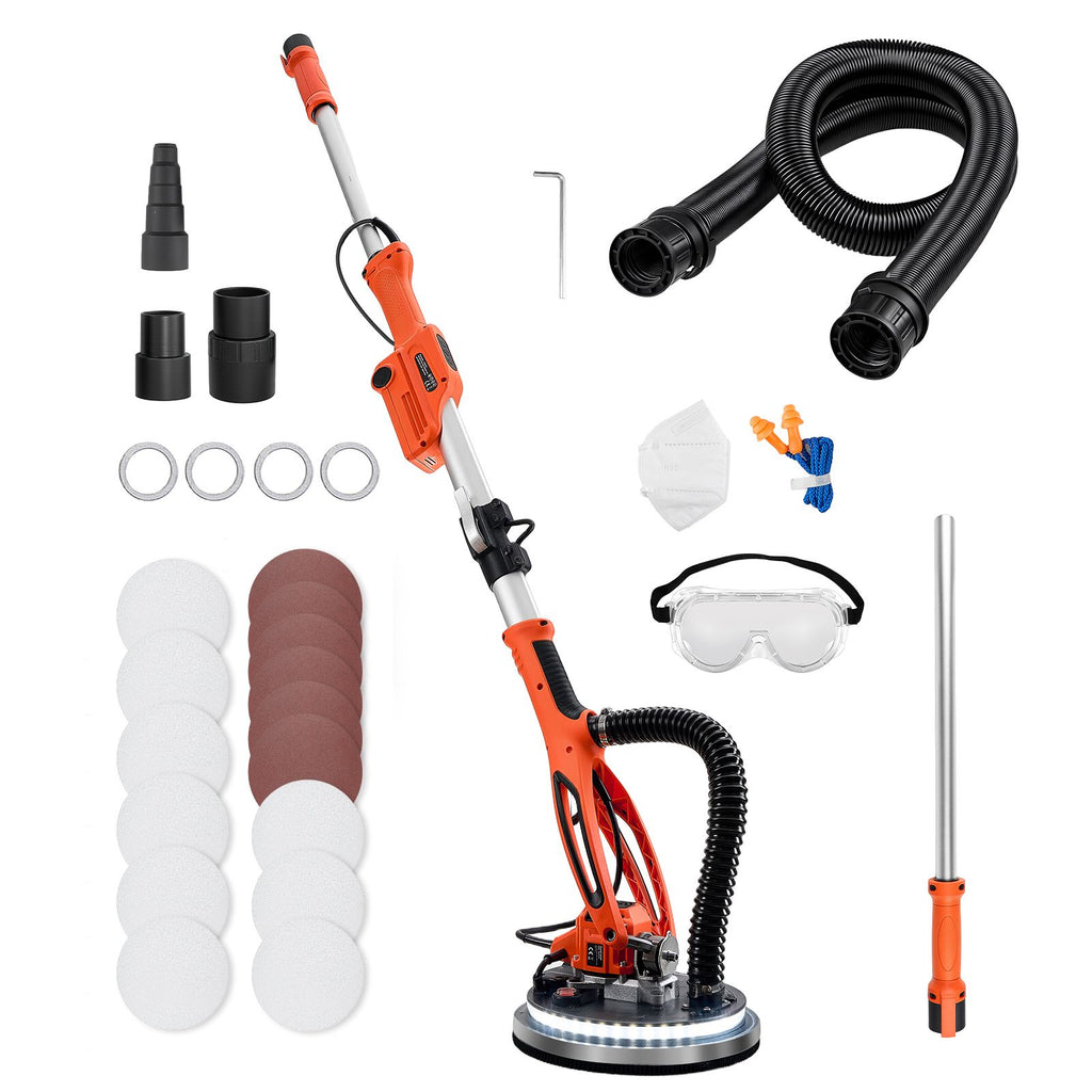 Drywall Sander, 950W Electric Drywall Sander, Popcorn Ceiling Removal Tool with 7 Variable Speed 1000-2300 RPM, Double-Deck LED Light, Foldable & Extendable Handle, 15 Sanding Discs, Dust Hose
