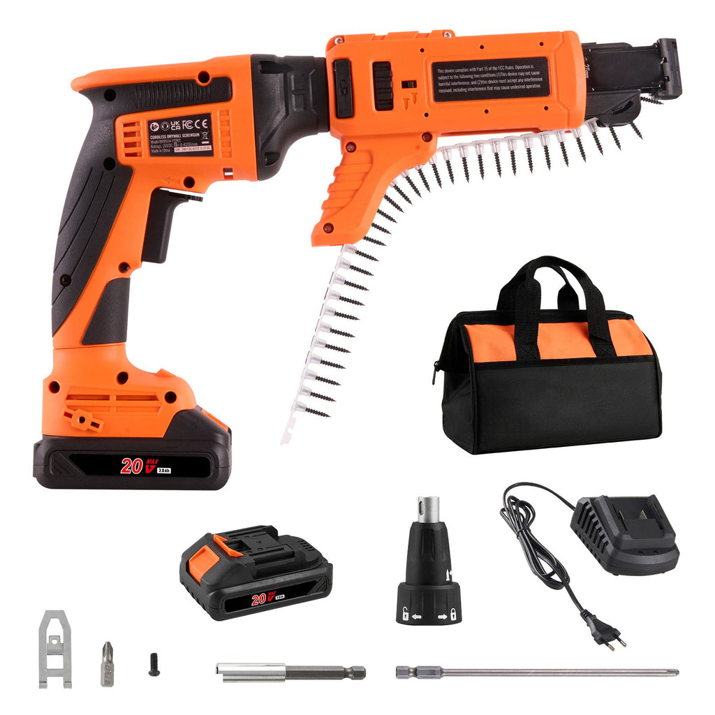 Drywall Screw Gun Auto-Feed, 20V Max Collated Drywall Screwgun, 4200RPM Brushless Cordless Drywall Gun Kit with 2 Battery Packs, Charger, Belt Clip, Tool Bag, Screw Length and Depth Adjustable