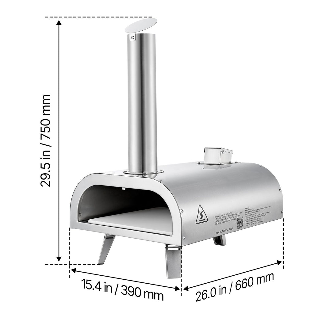 Dual Fuel Pizza Oven Outdoor, 12 Inch Wood Fire & Propane Gas Pizza Oven, Pellet & Propane Pizza-Maker with Thermometer, Stainless Steel Pizza-Cook for Outside Camping & Backyard