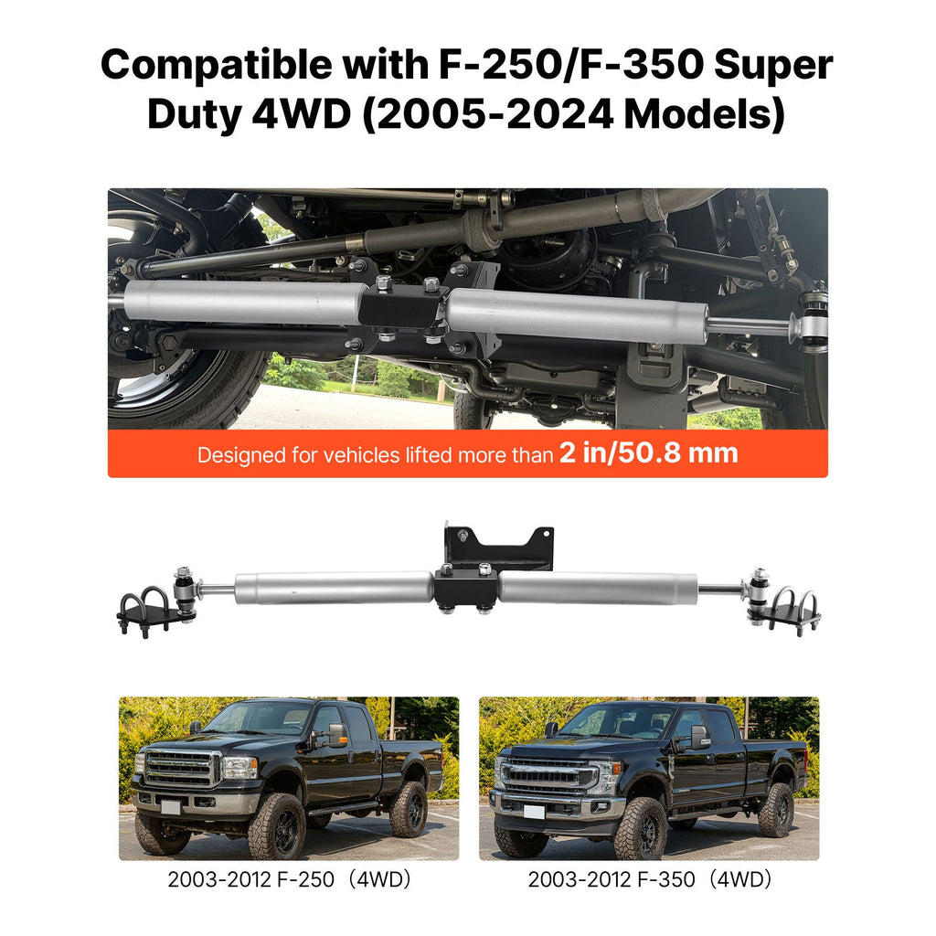 Dual Steering Stabilizer, for 2005-2024 Ford F-250/F-350 Super Duty 4WD, Dual Steering Stabilizer Kit Fits with 2 Inches of Suspension Lift or Higher, Enhanced Control and Reduced Vibration image 2