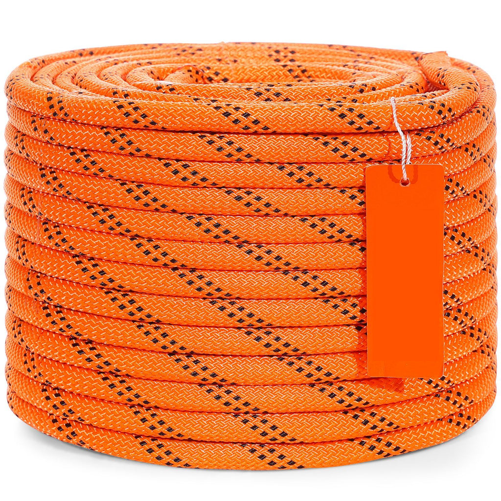 Dual-Weave Polyester Cord, 3/8 inch by 120 feet, 48-Strand, 4000 Pound Tensile Strength, Multi-Use Rope for Arborist Activities, and Outdoor Adventures, Orange/Black