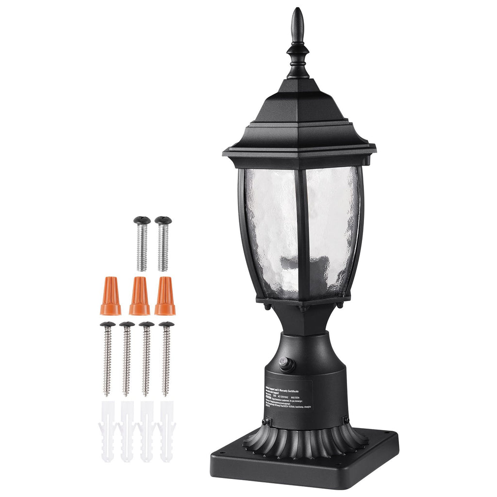 Dusk to Dawn Outdoor Post Light, 15.75 in Height, Waterproof Lamp Post Light Fixture with 5.5 in Pier Mount Base Glass Shade, Lightning-proof Exterior Pole Column Light for Patio Garden Pathway