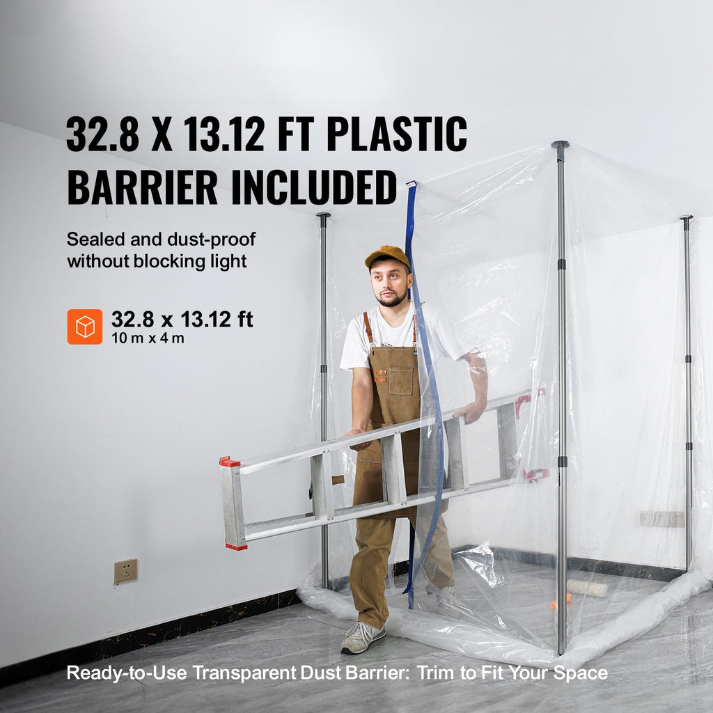 Dust Barrier Poles, 10 Ft Barrier Poles, Dust Barrier System with 4 Telescoping Poles, Carry Bag and 32.8x13.12 Ft Plastic Film, for Interior Decoration, Painting image 2