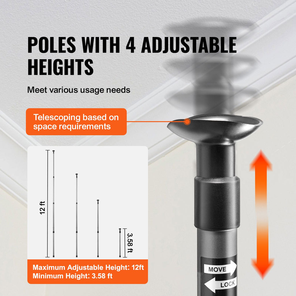 Dust Barrier Poles, 12 Ft Barrier Poles, Dust Barrier System with 4 Telescoping Poles, Carry Bag and 32.8x13.12 Ft Plastic Film, for Interior Decoration, Painting