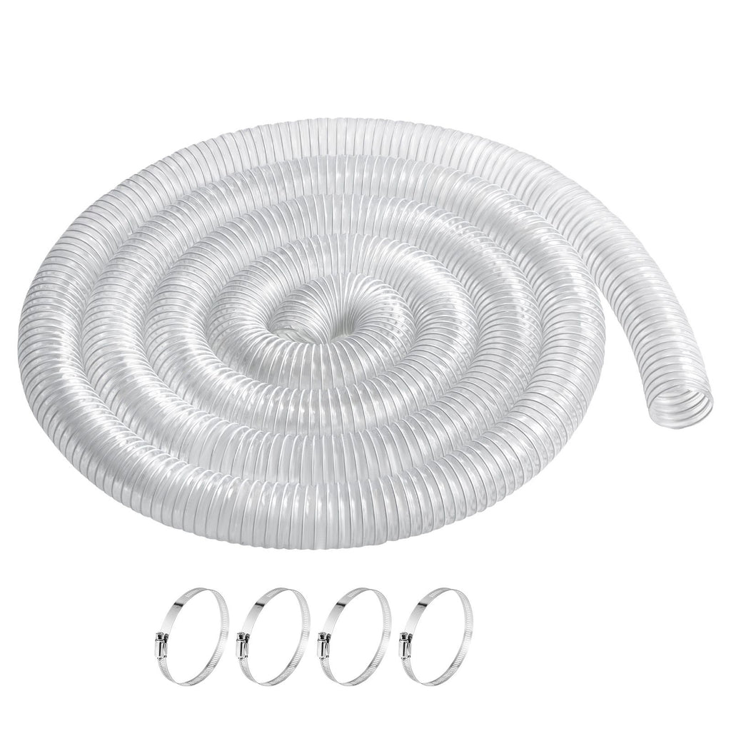 Dust Collection Hose, 2.5'' x 20', Thickened PVC Material Puncture-Resistant Flexible Clear Hose with Carbon Steel Wire Coil 4 x 304 Stainless Clamps, for Table Saw, Band Saw, Planer, Jointer