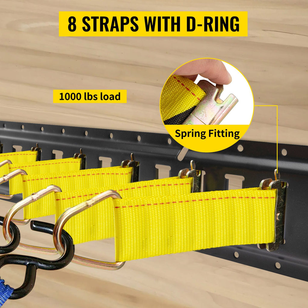 E Track Tie-Down Rail Kit, 30PCS 5FT E-Tracks Set Includes 4 Steel Rails & 2 Single Slot & 8 O Rings & 8 Tie-Offs with D-Ring & 8 End Caps, Securing Accessories for Cargo, Motorcycles, and Bikes image 2